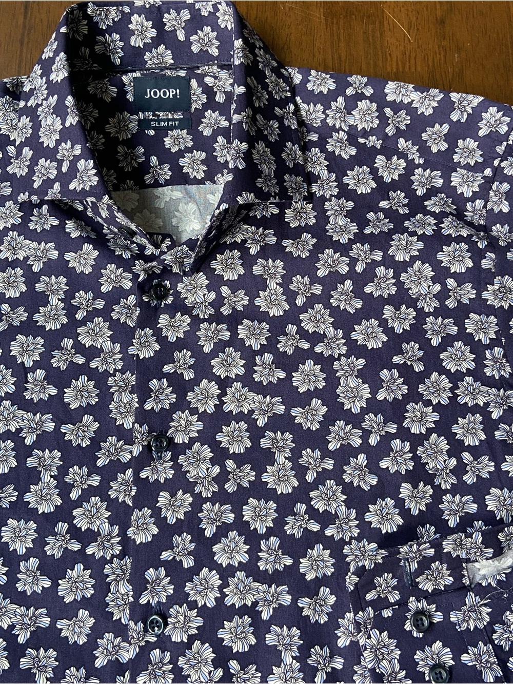 JOOP! Button Down Long Sleeve Shirt Mens Size 40 15.75 Slim Fit Floral Navy Blue